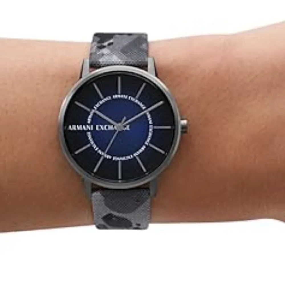 Armani Exchange‎ Watch Stainless Steel Three Hand Blue Camo Mens NWT